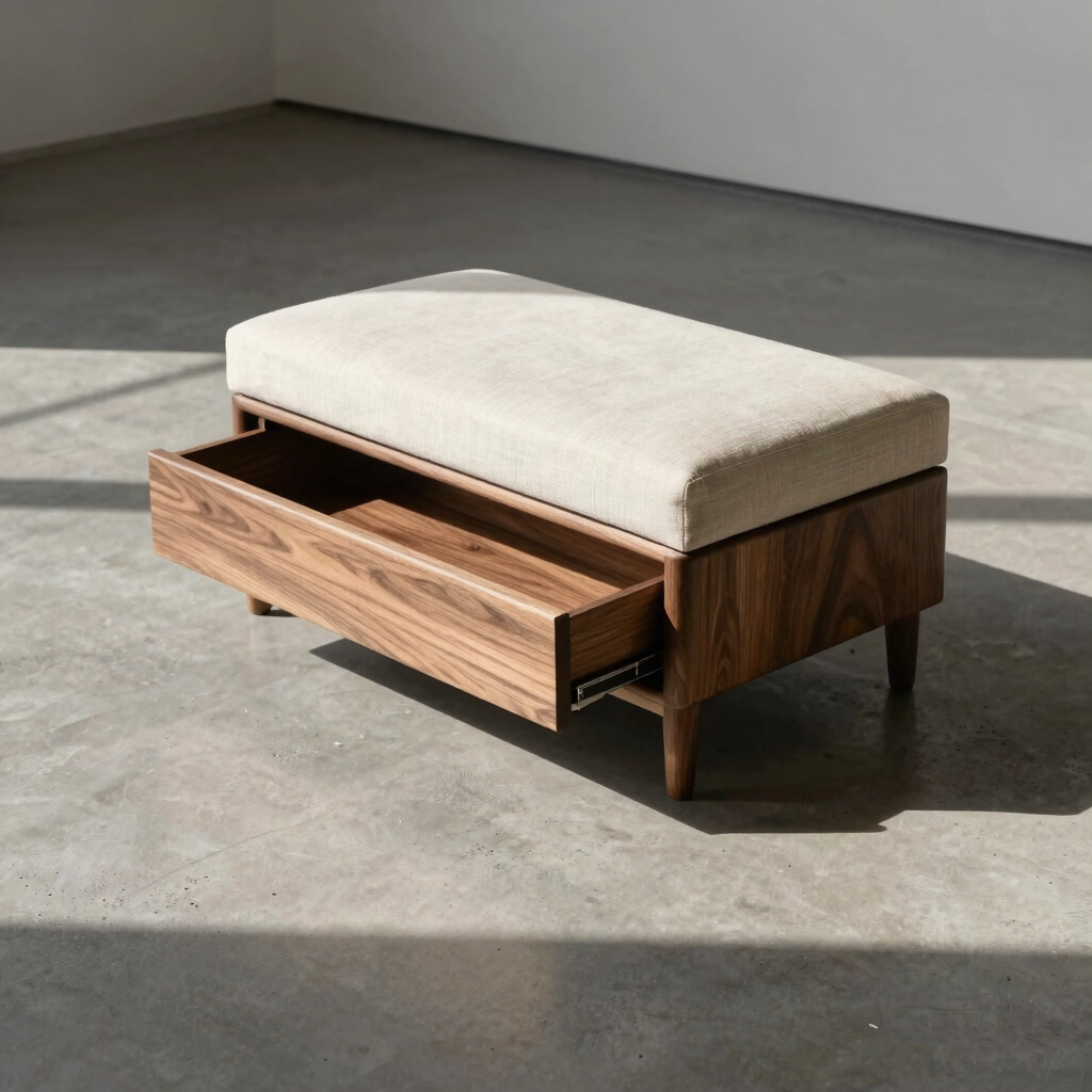 Stria Walnut Hidden Drawer Footstool