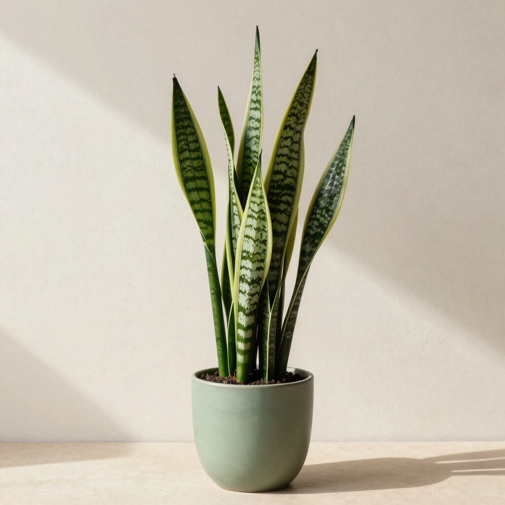 Variegated Snake Plant in Ribbed Ceramic