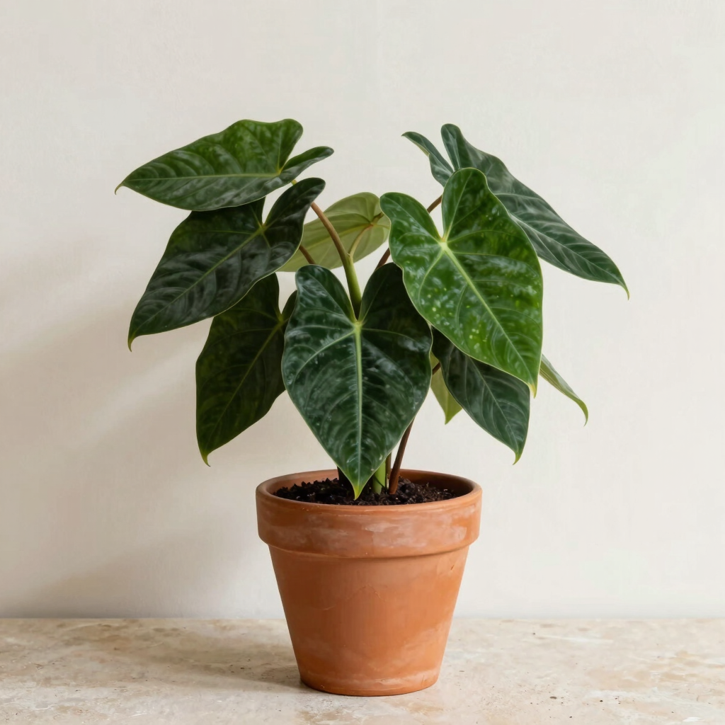 Velvet Leaf Philodendron in Clay Pot