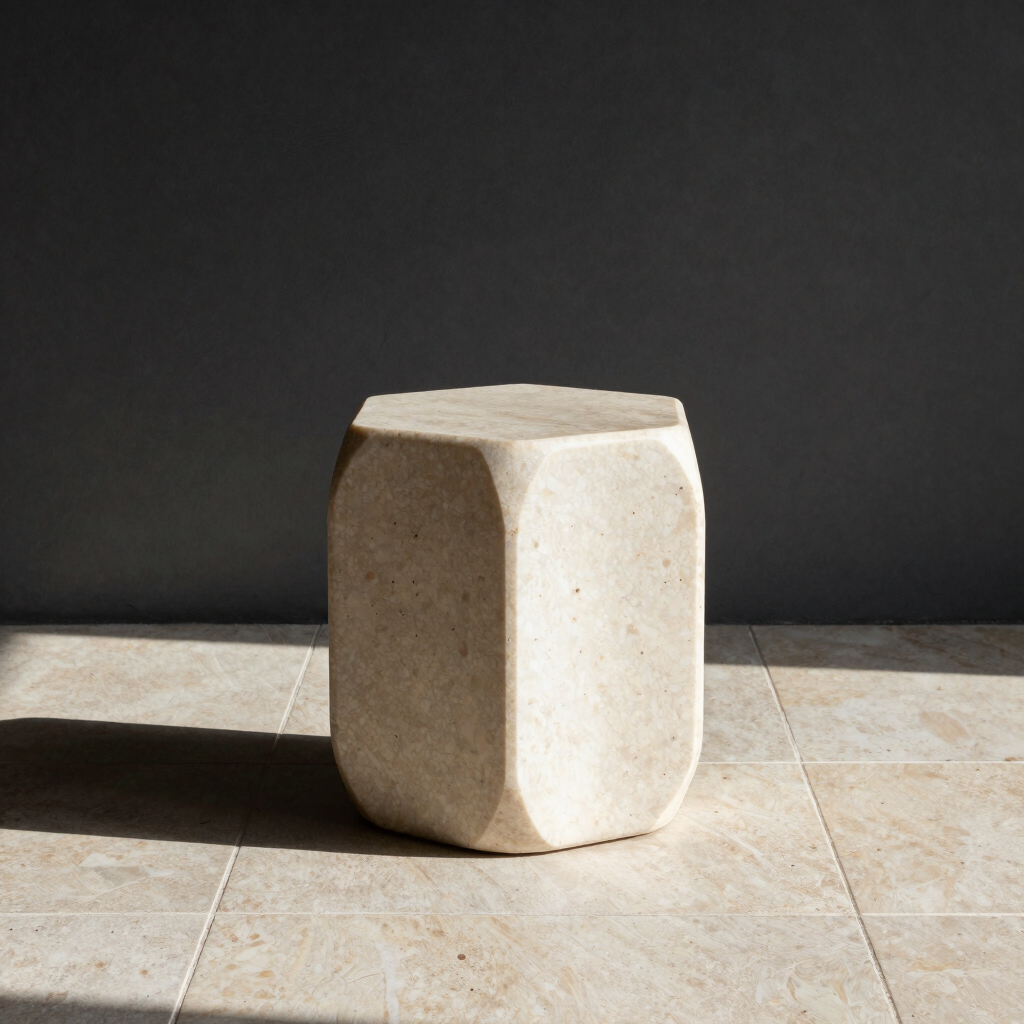 Hexa Travertine Accent Stool