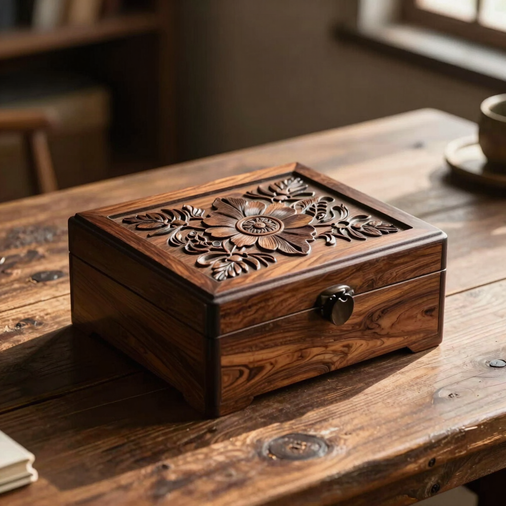 Carved Walnut Keepsake Box