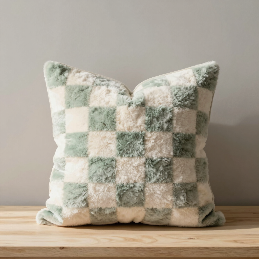 Freya Checkerboard Faux Fur Cushion