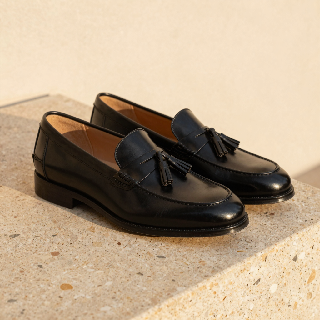 Mocassins à Pampilles Cuir Noir Ébène