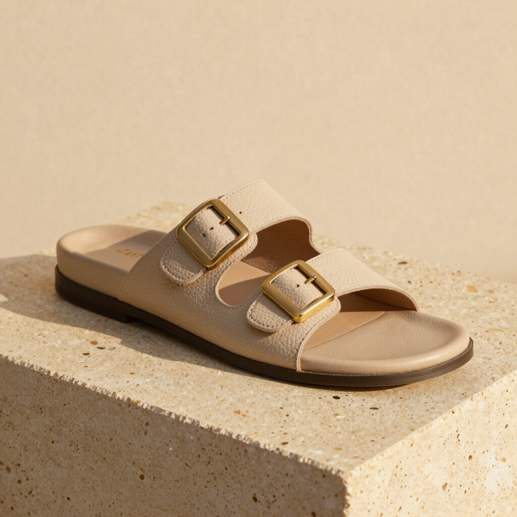 Claquettes de Luxe en Cuir Beige