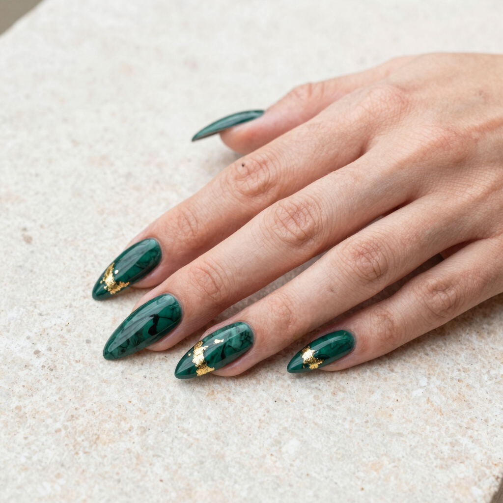 Midnight Emerald Marble Press-On Nails