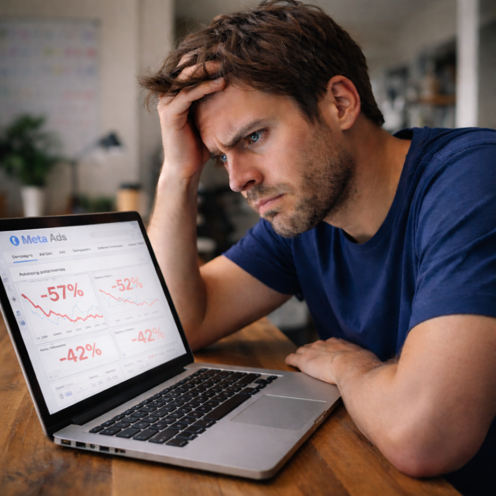 Frustrated marketer looking at declining ad performance
