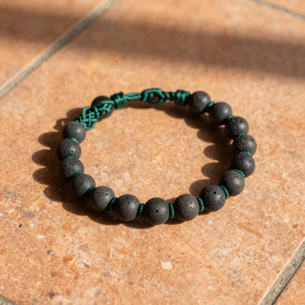 Brazalete de Macramé y Piedra Volcánica