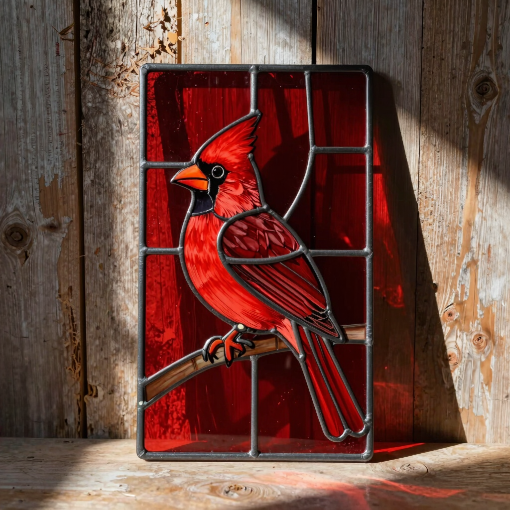 Stained Glass Cardinal Window Panel