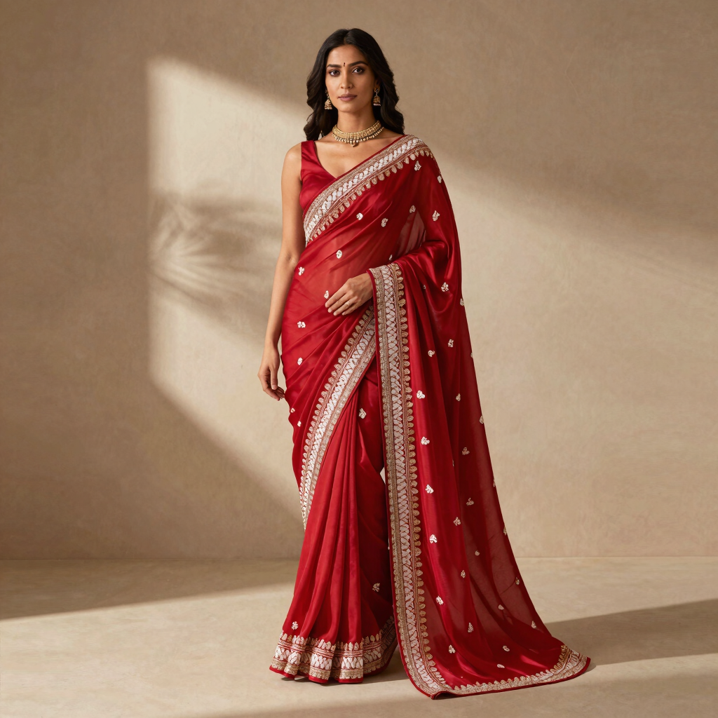 Crimson Georgette Gara Embroidered Saree