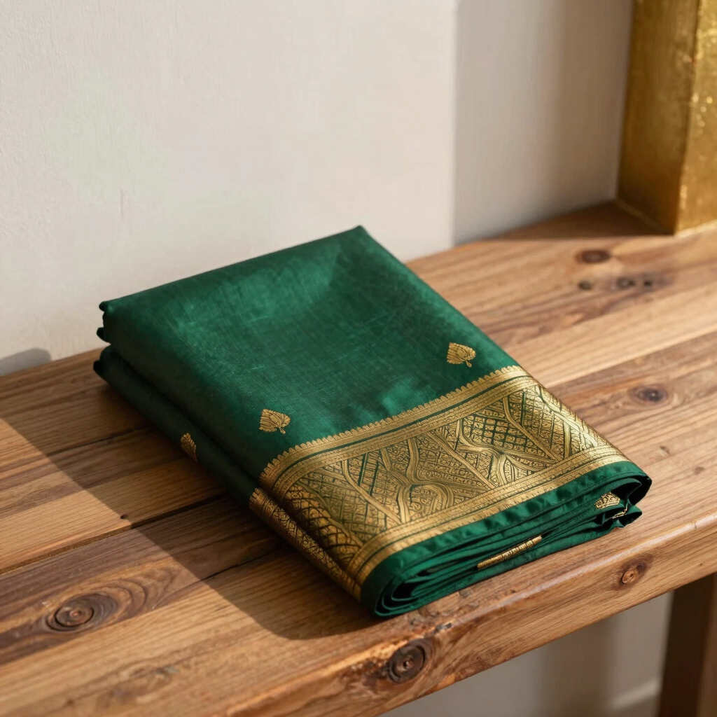 Emerald Banarasi Katan Silk Saree