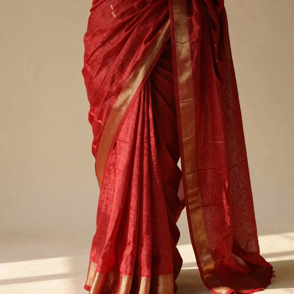 Scarlet Handloom Linen-Silk Saree