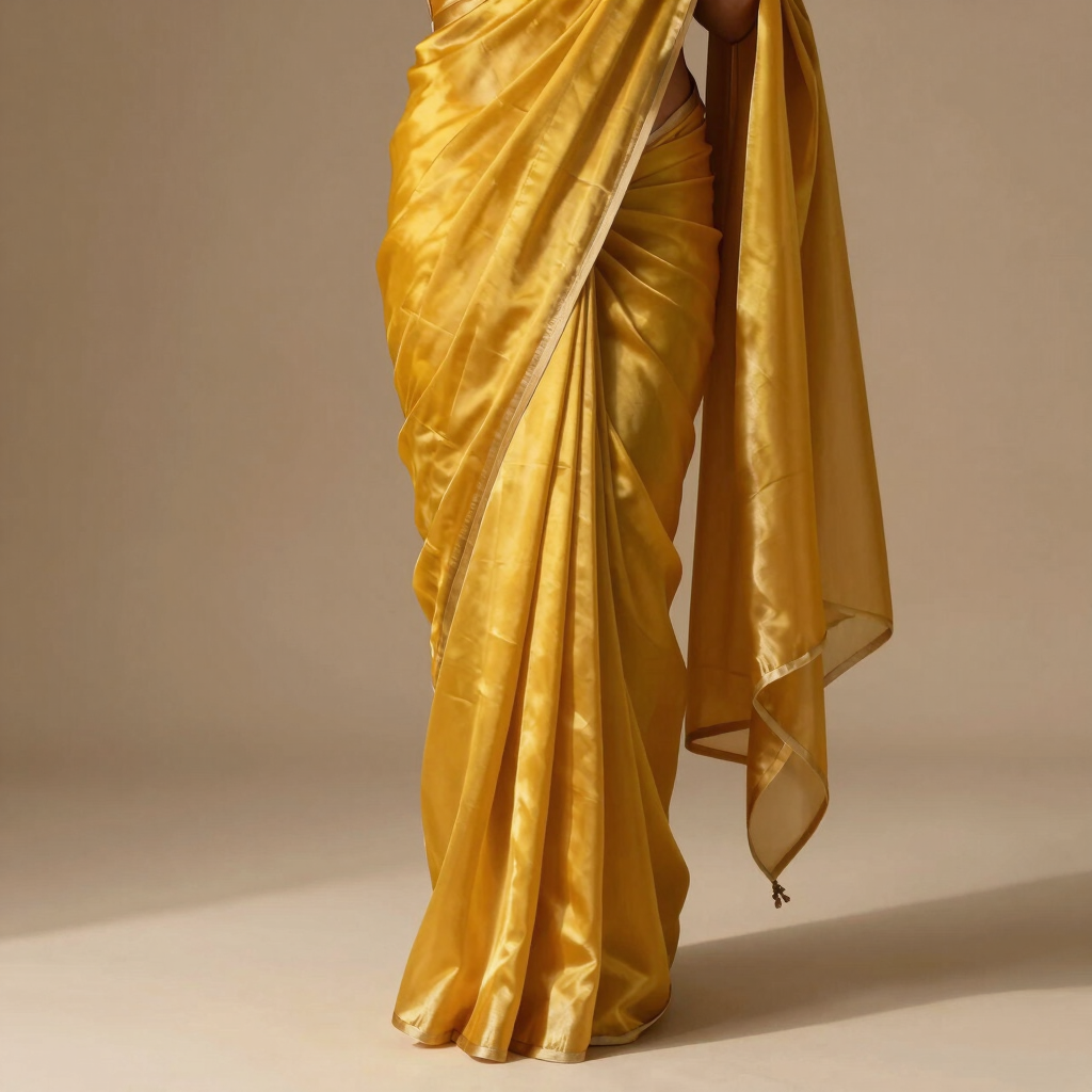 Mustard Satin Crepe Saree