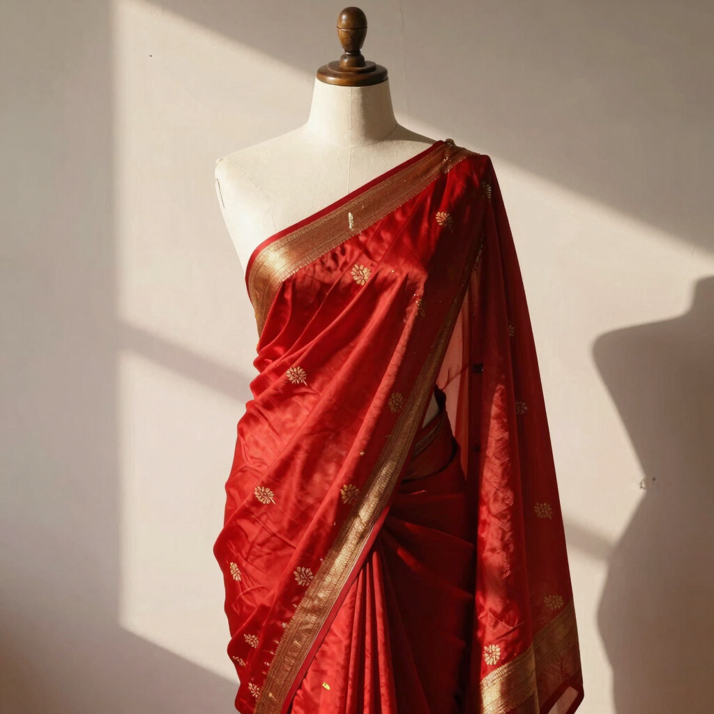 Vermillion Organza Silk Saree