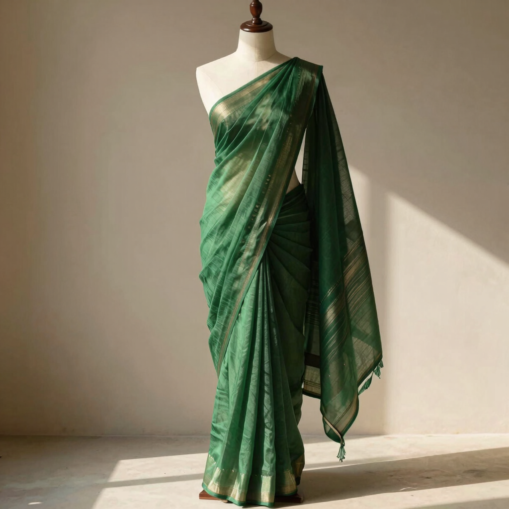 Forest Green Chanderi Silk Saree