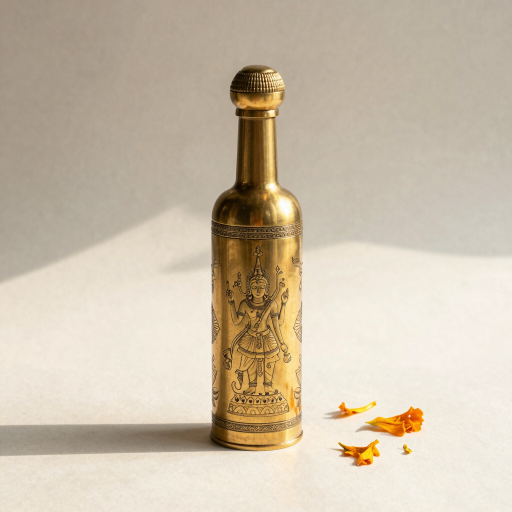 Pure Ganga Jal in Engraved Brass Bottle