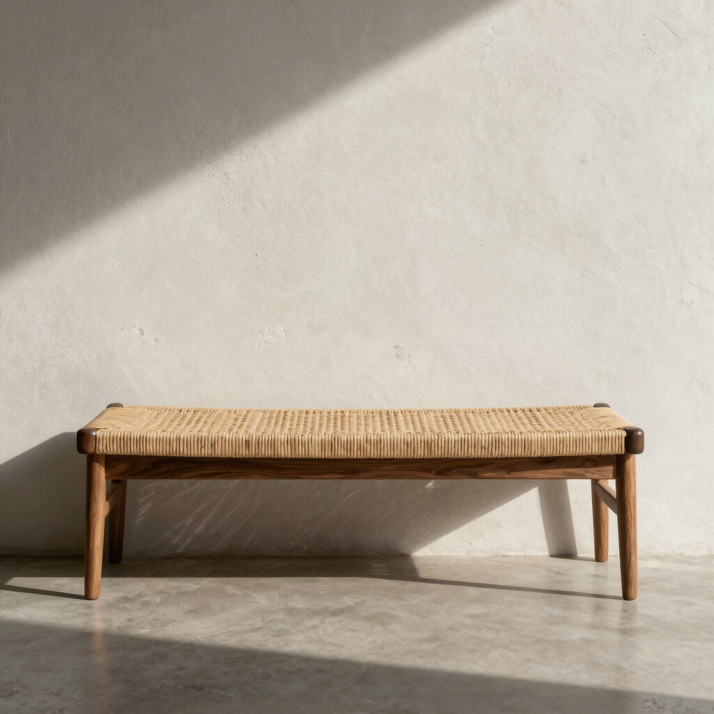 Acre Rattan and Walnut Bench