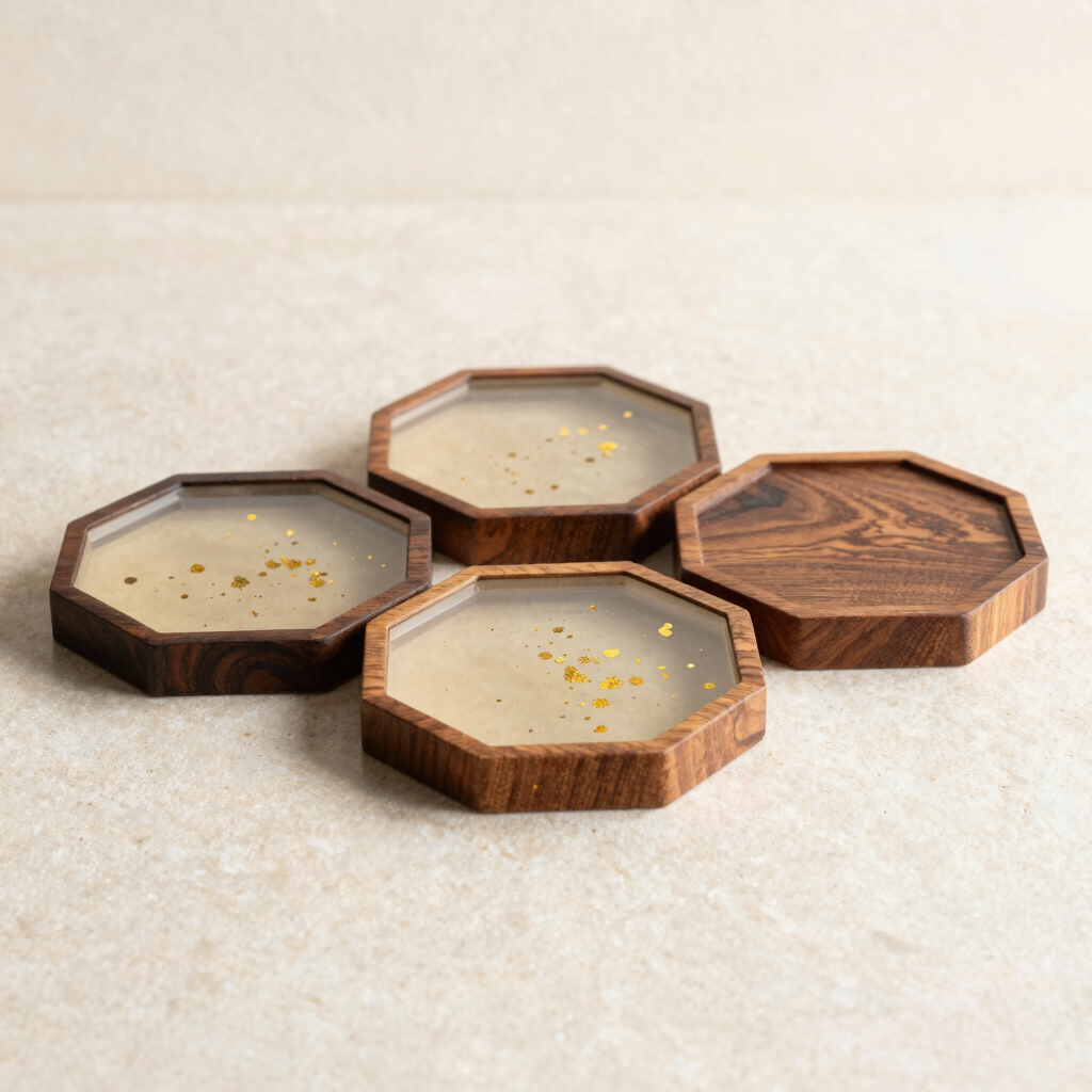 Champagne & Teakwood Resin Coasters