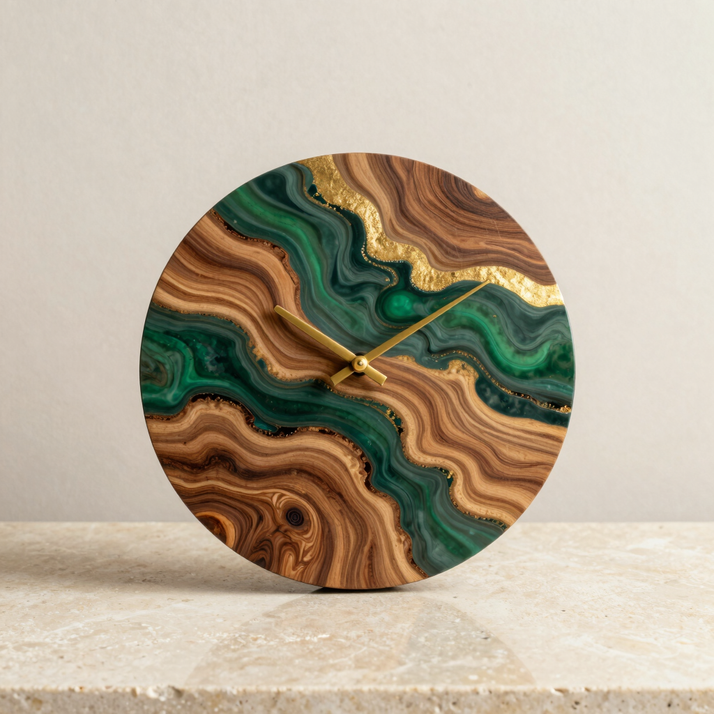 Forest Green & Teakwood Resin Clock