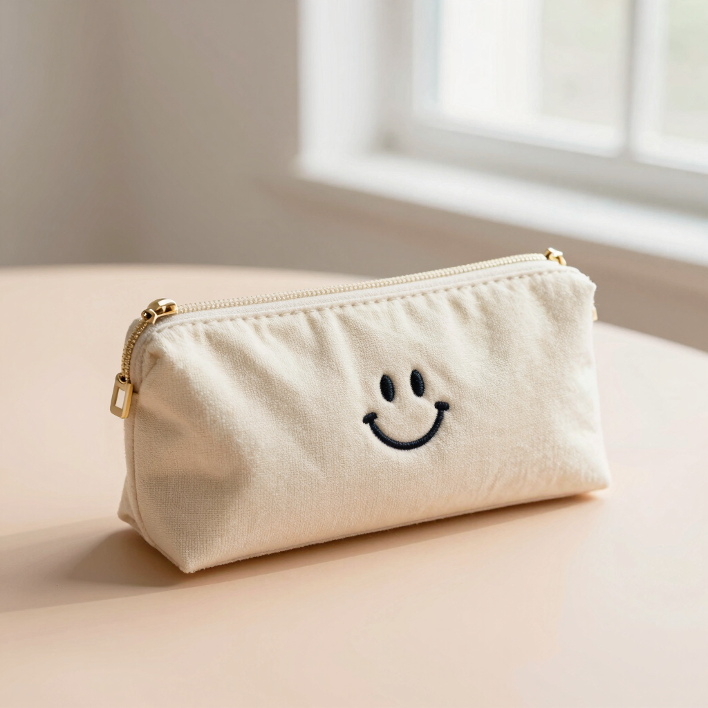 Embroidered Smile Cotton Pencil Case