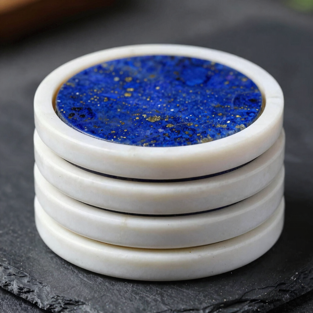 Lapis Lazuli Inlaid Marble Coaster Set