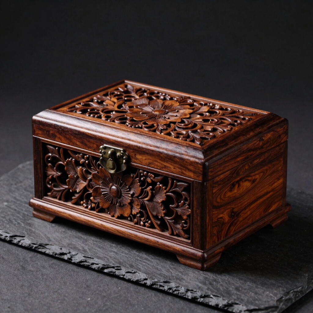 Hand-Carved Walnut Wood Jewellery Box
