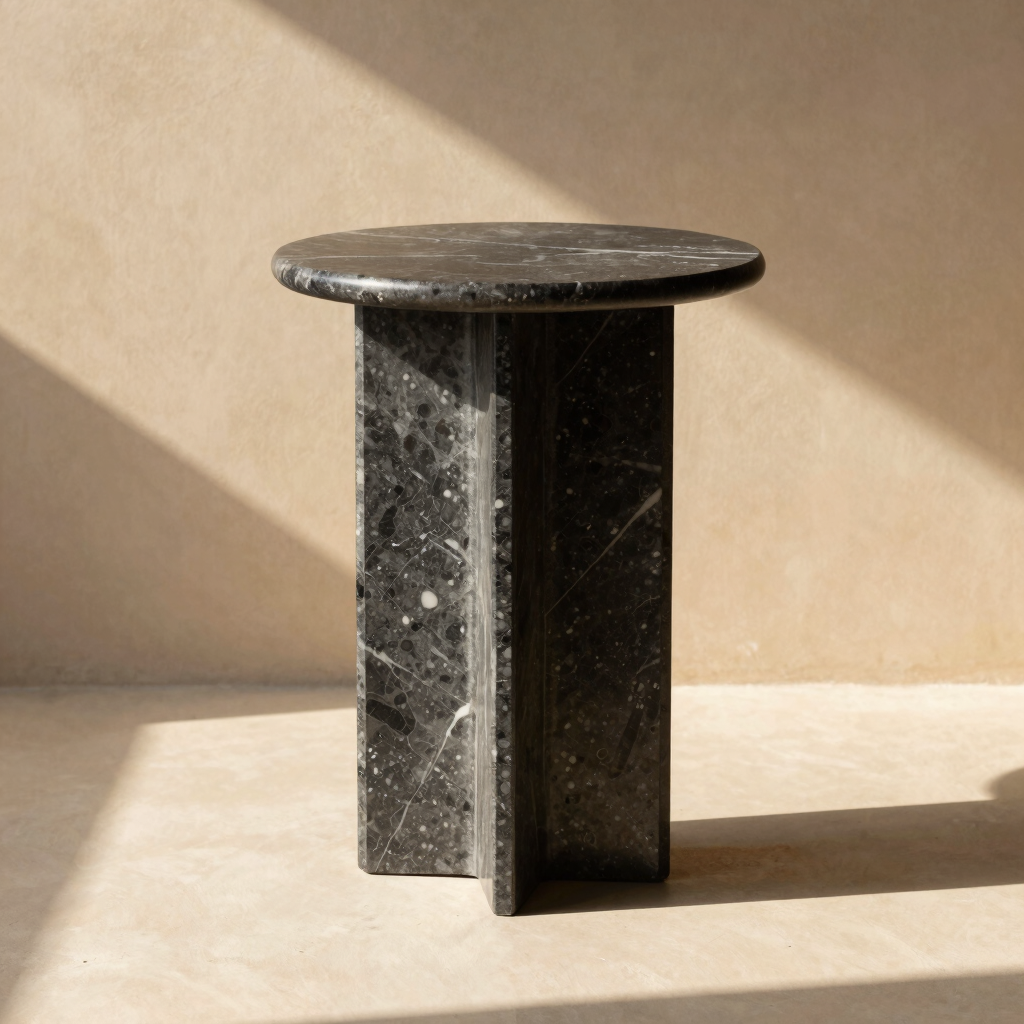 Safa Travertine Pedestal Side Table