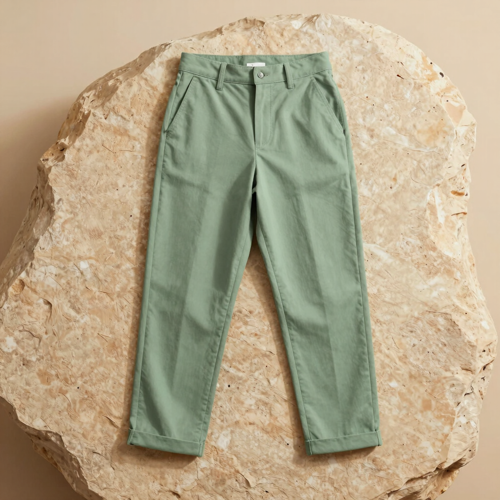 High-Waisted Sage Chino Trousers