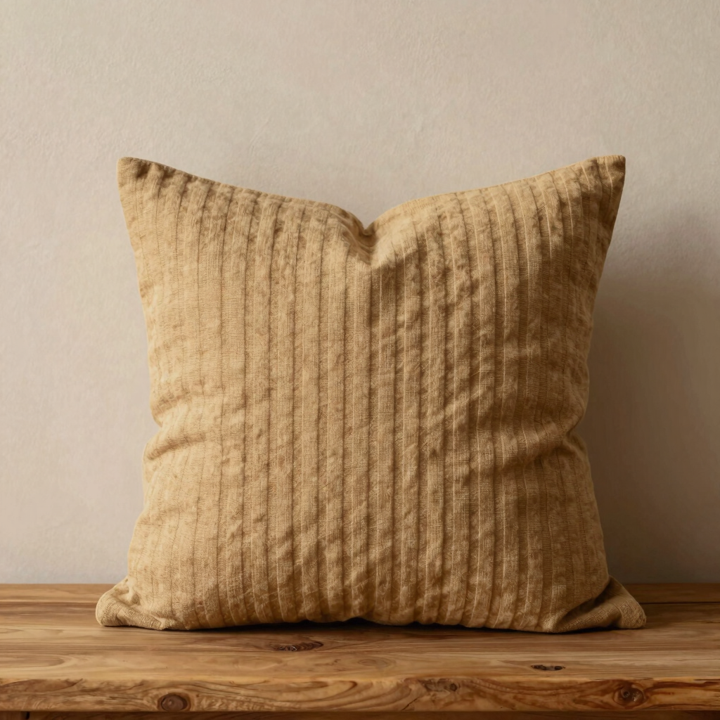 Earthy Ochre Ribbed Pillow
