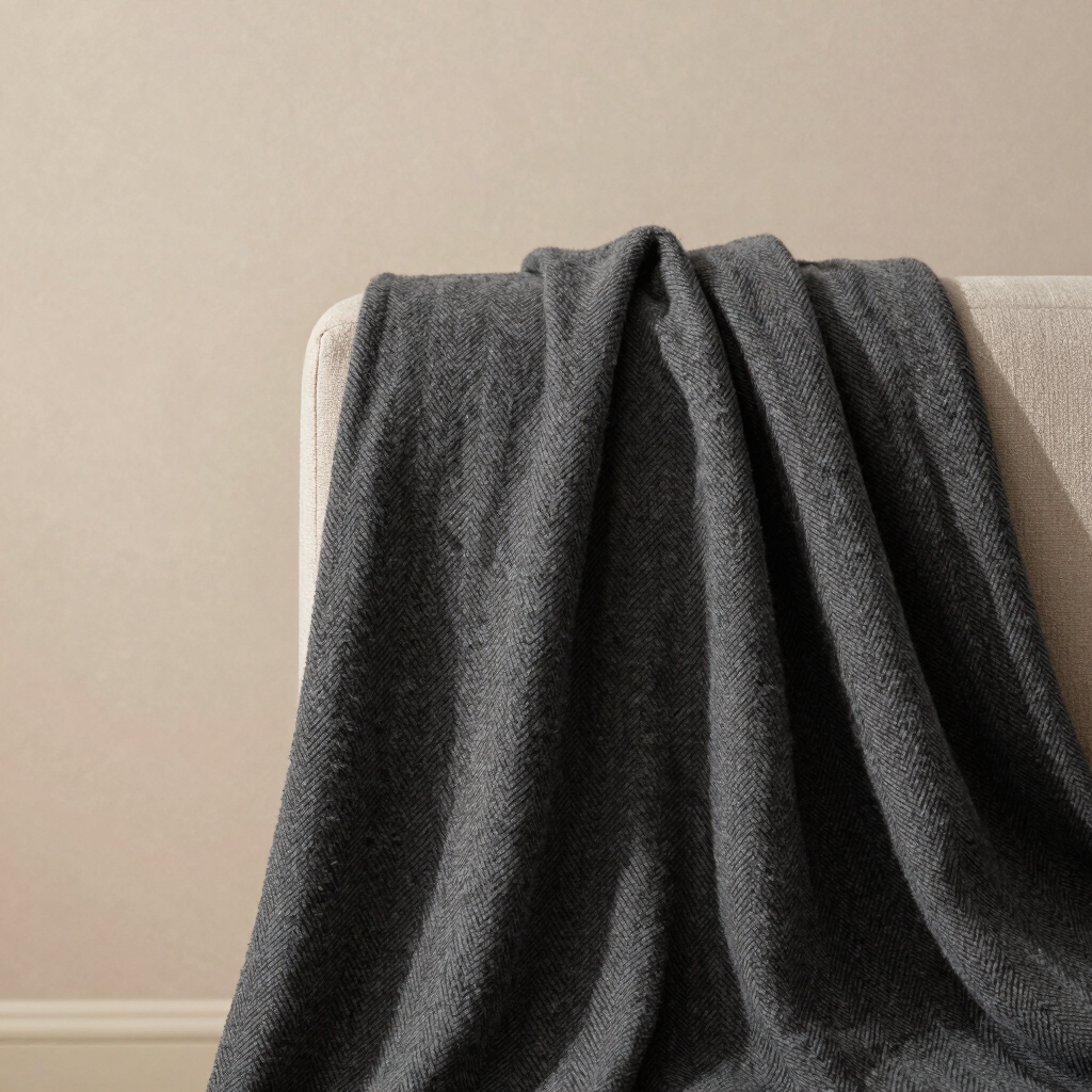 Charcoal Herringbone Sofa Blanket