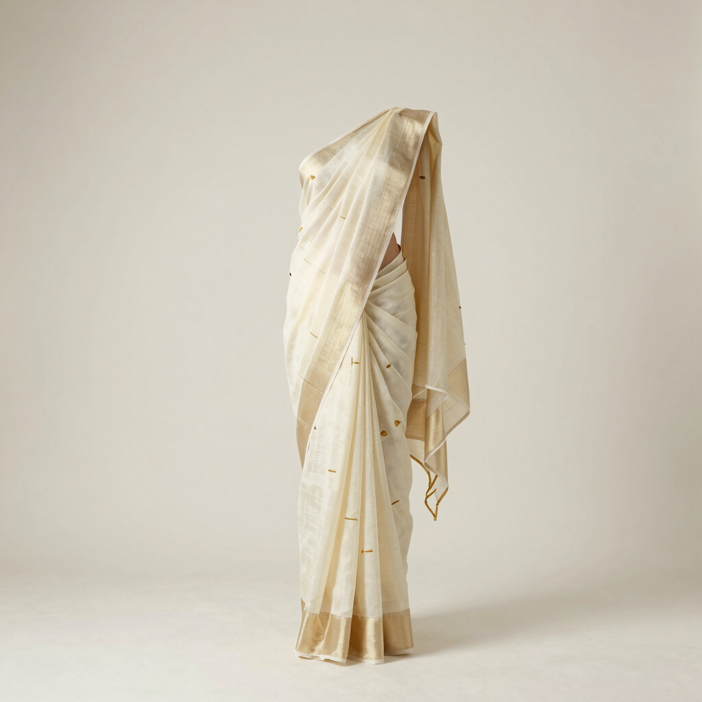 Ivory Chanderi Heritage Saree