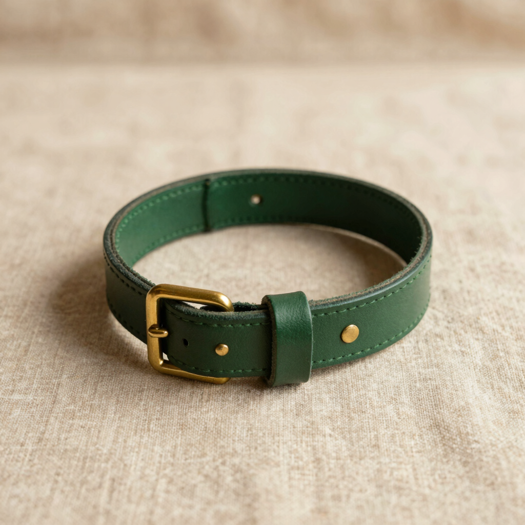 Collar de Cuero Verde Bosque