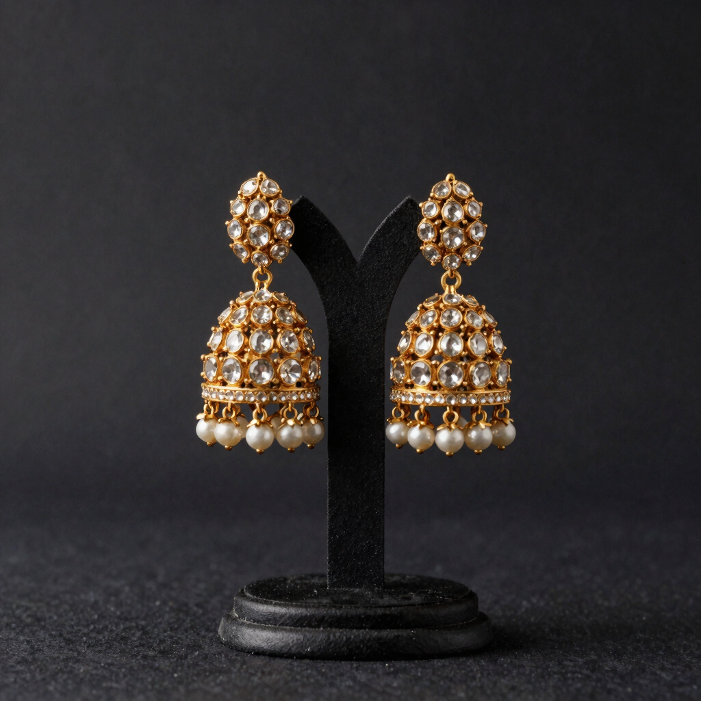 Traditional Kundan & Emerald Drop Jhumkas