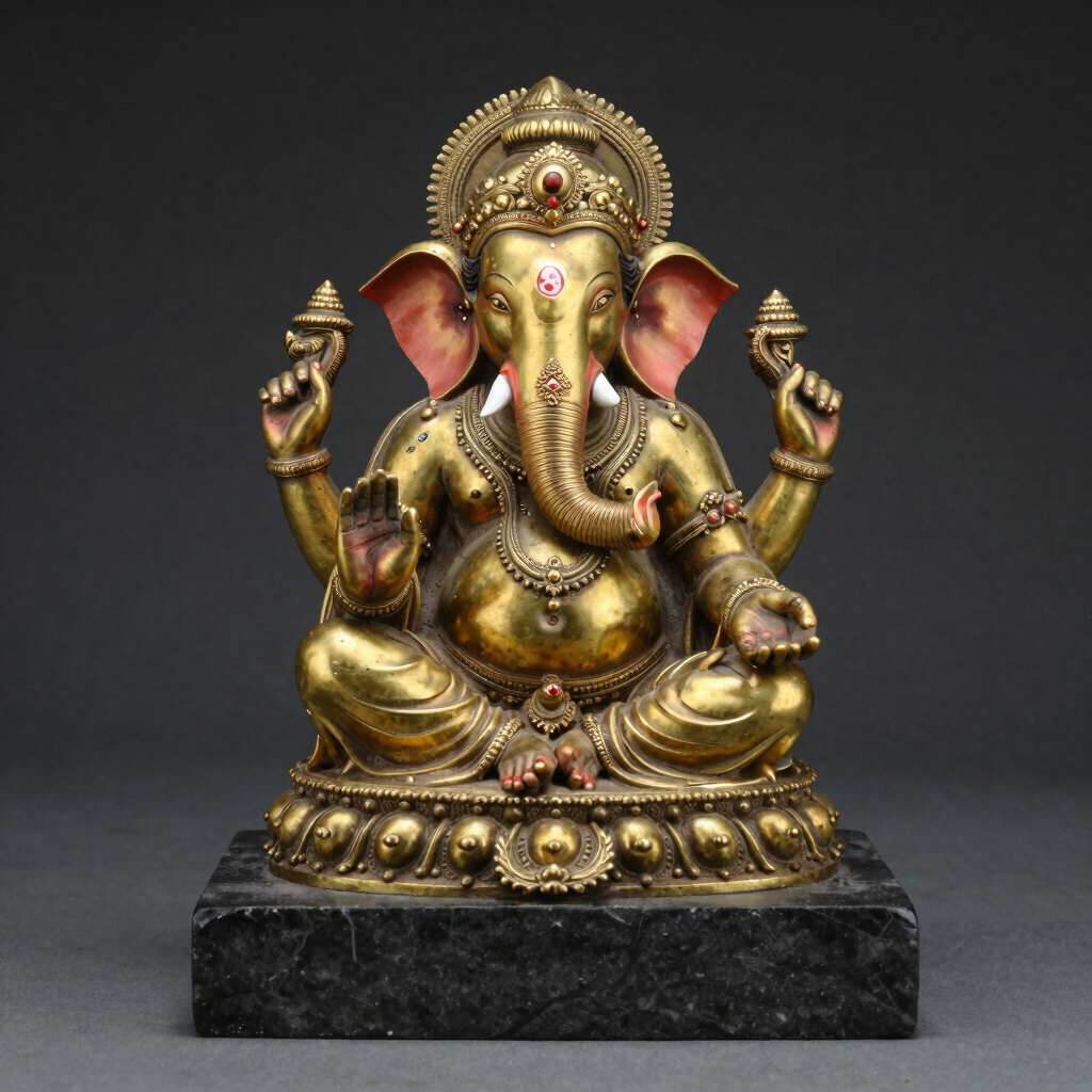 Majestic Carved Brass Ganesha Idol