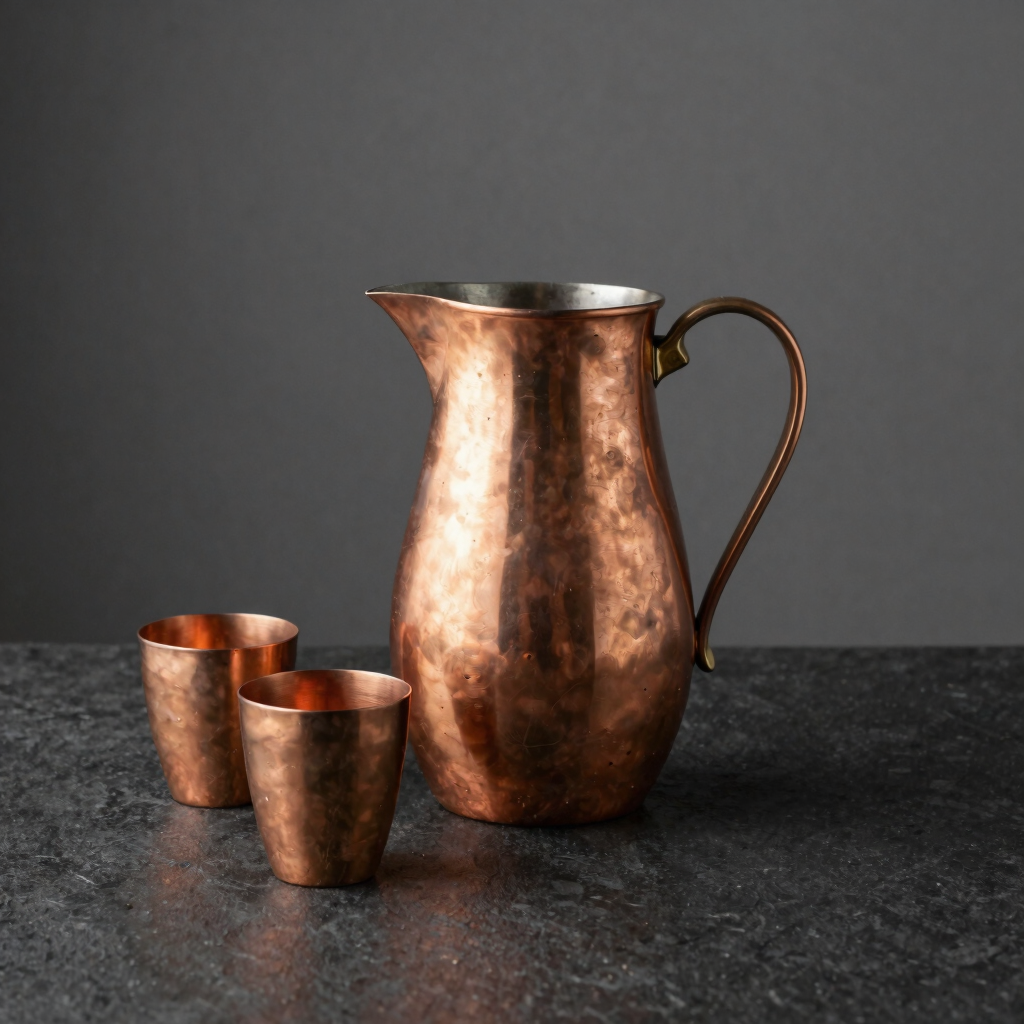 Hammered Copper Pitcher and Glass Set