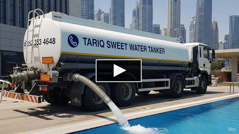 a sweet water tanker supply water to swimming pool