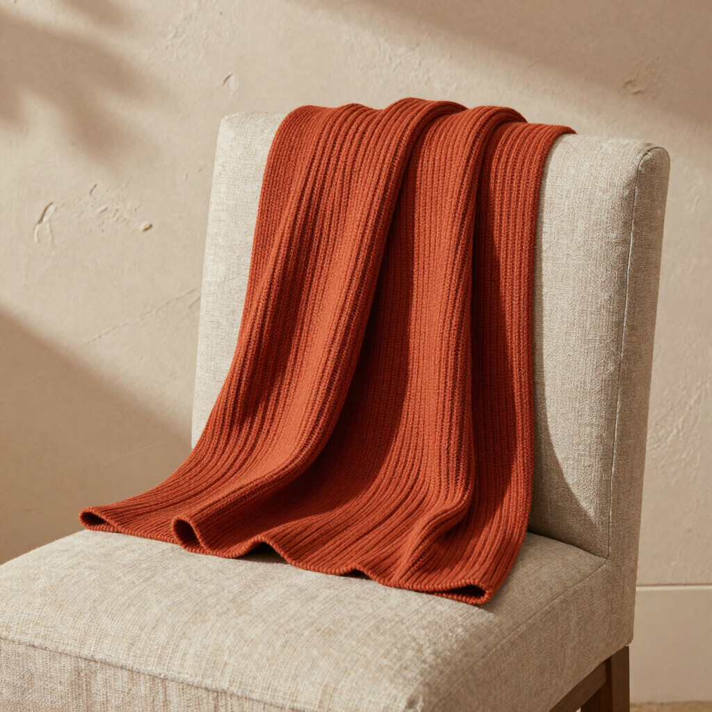 Earthy Clay Ribbed Knit Throw