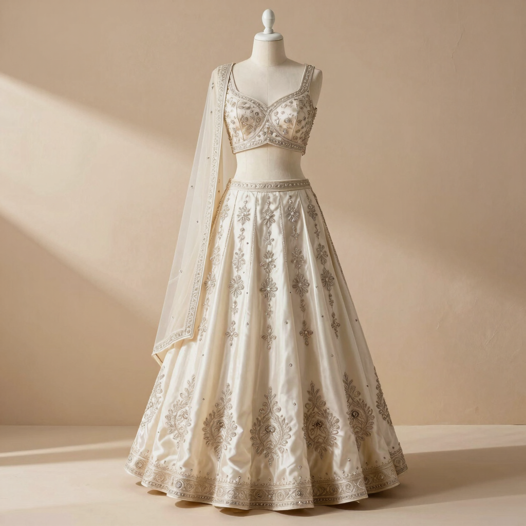 Aura Ivory Silk Bridal Lehenga