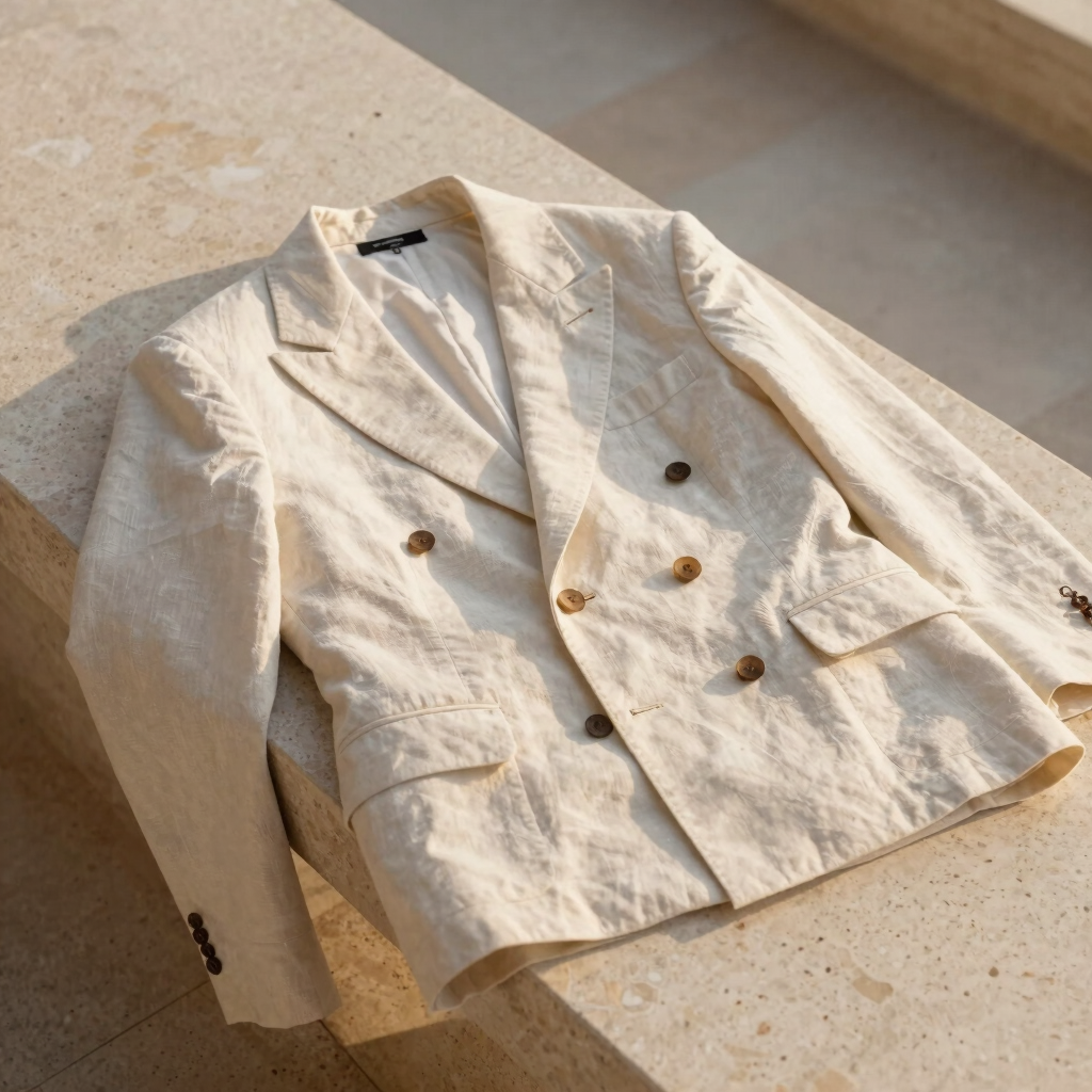 Kruvaze Kesim Keten Blazer Ceket