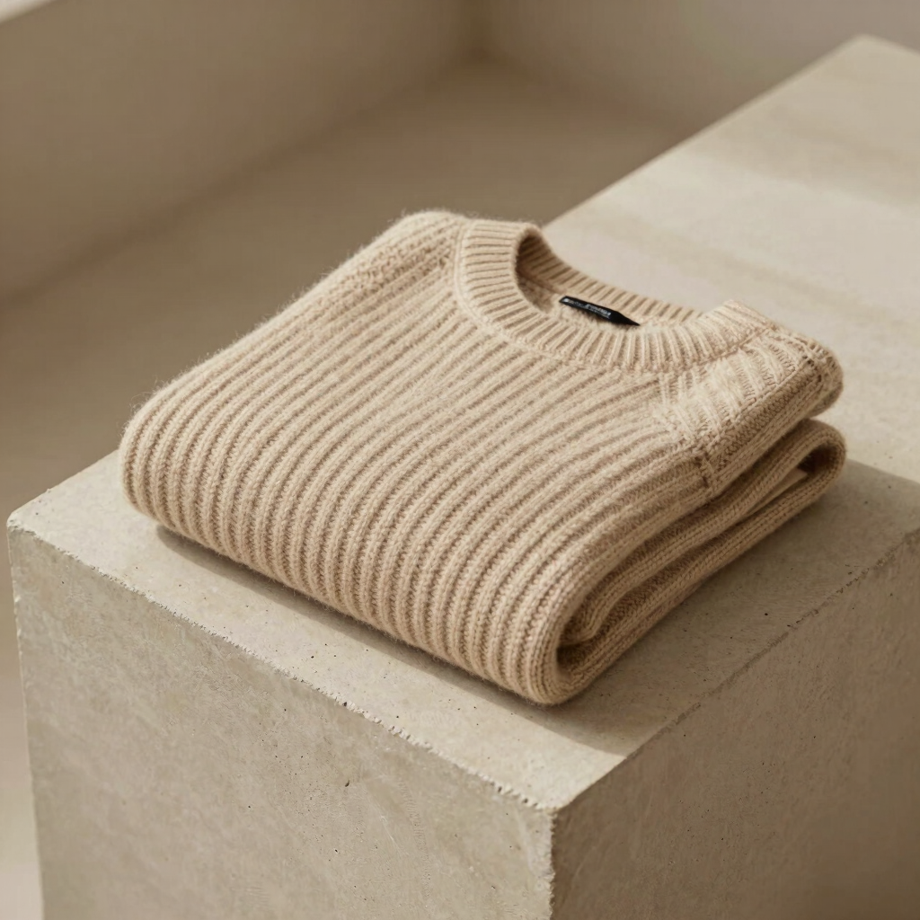 Ribbed Cashmere Mock-Neck