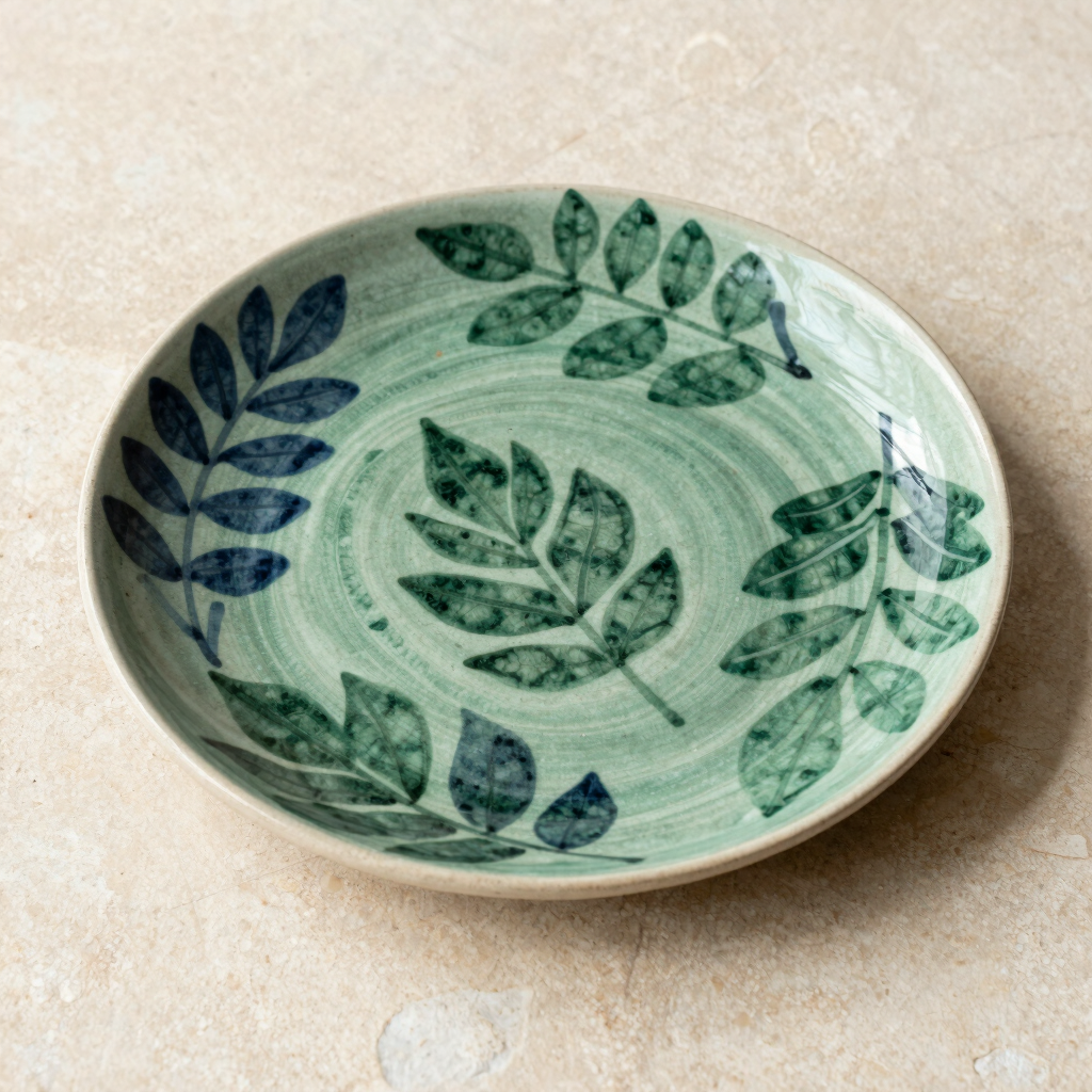 Piring Saji Keramik Motif Daun