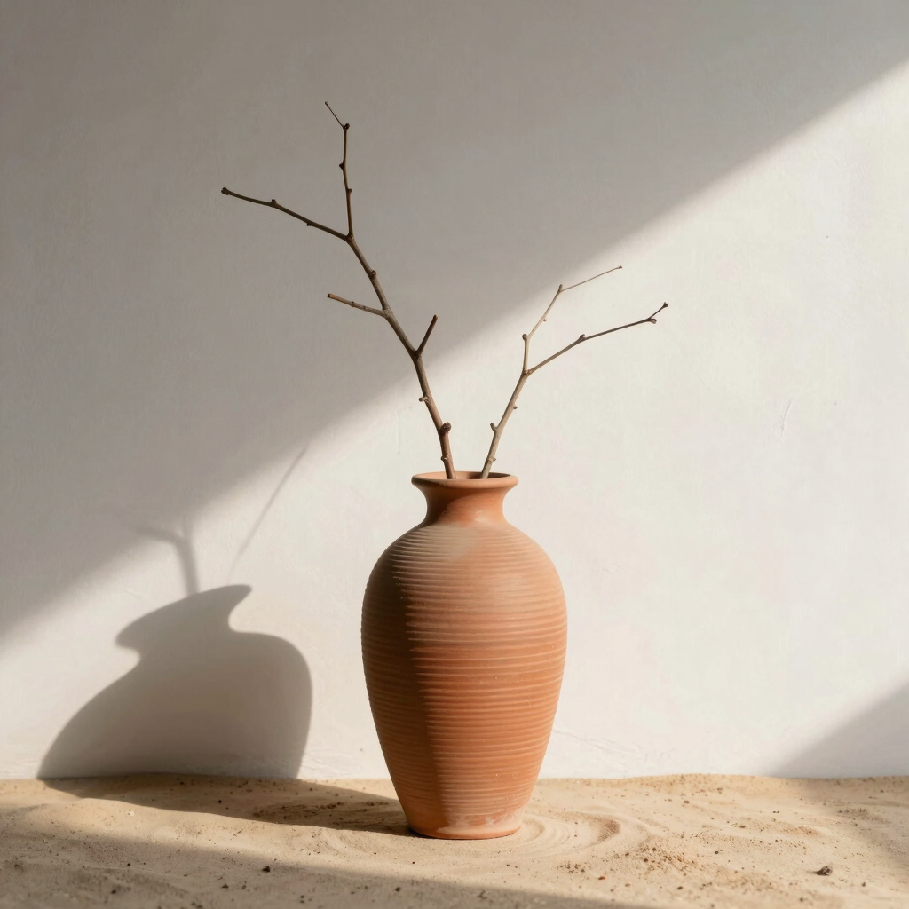Hand-Thrown Ribbed Terracotta Vase
