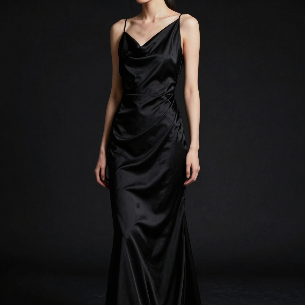 Obsidian Draped Silk Gown