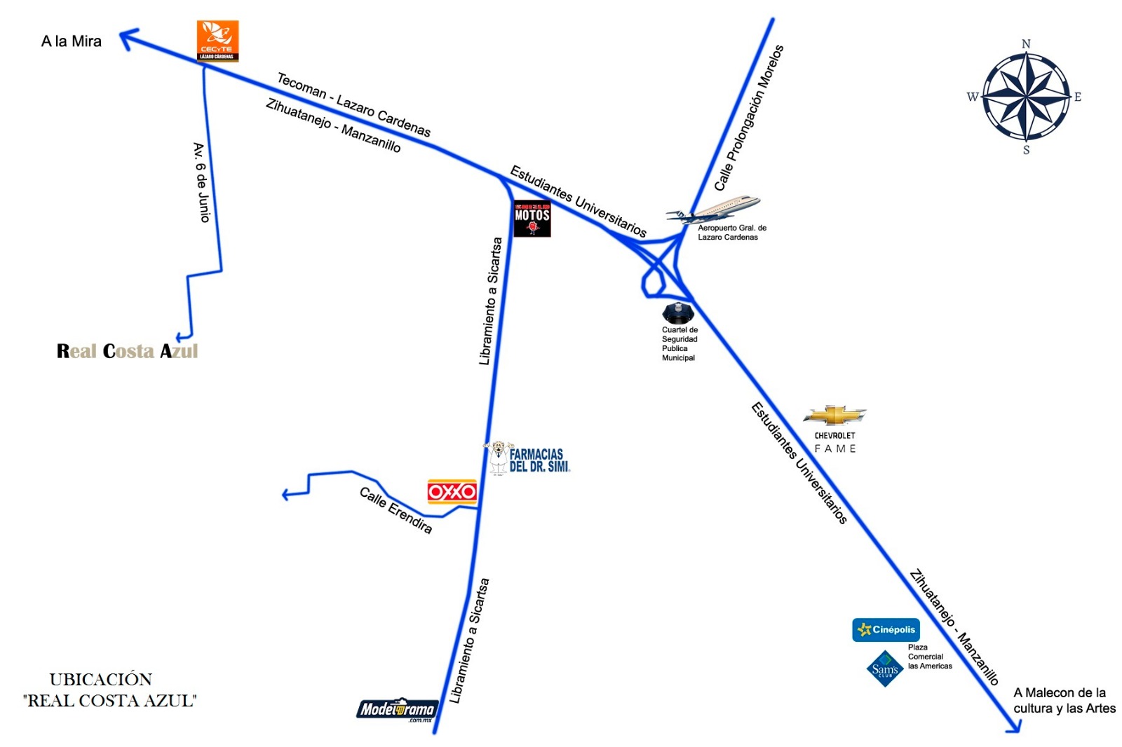 Mapa indicando cómo llegar al desarrollo Real Costa Azul