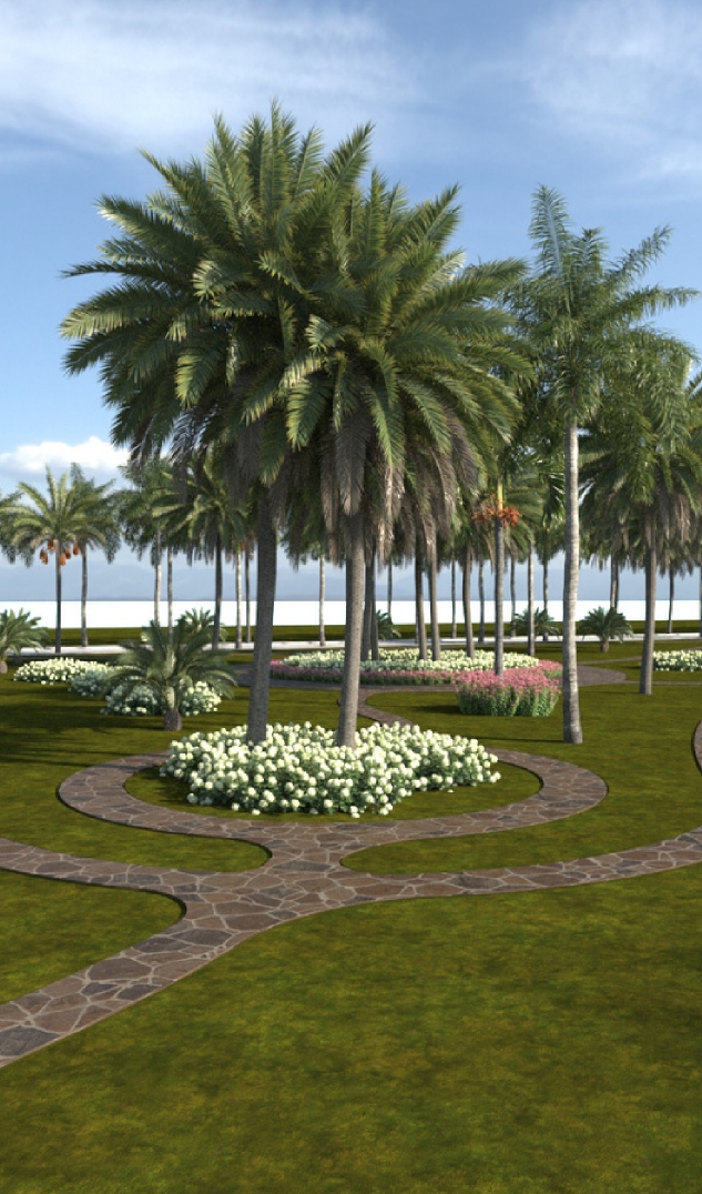 Andador y área verde del desarrollo Real Costa Azul 1