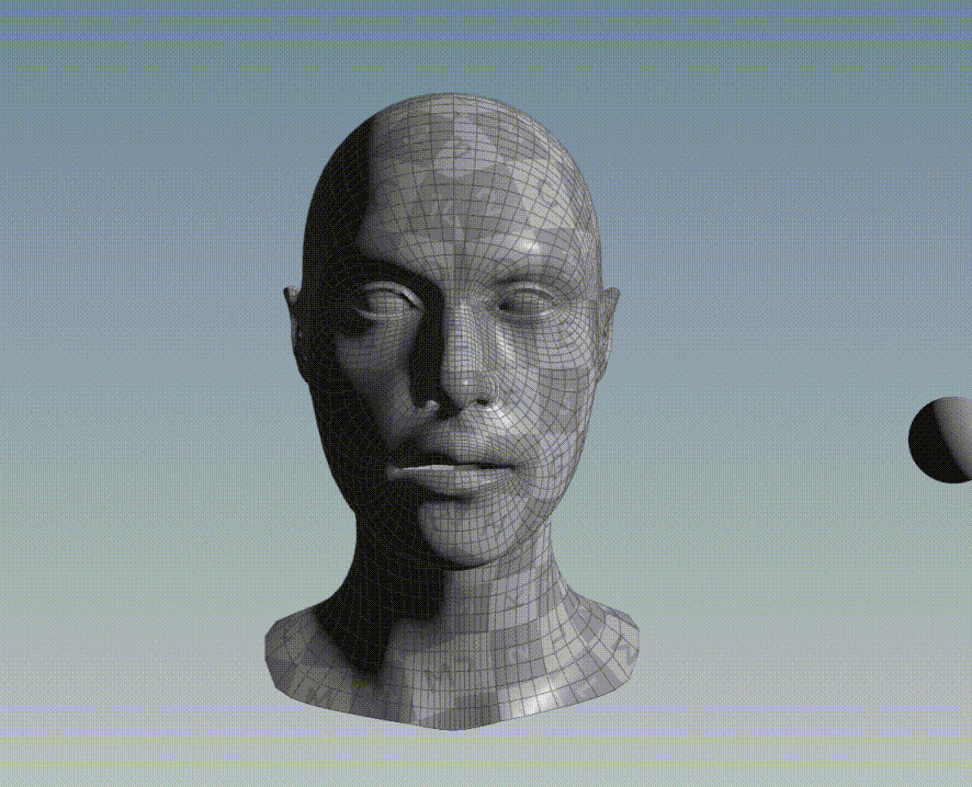 Two 3D objects, a face and a sphere.