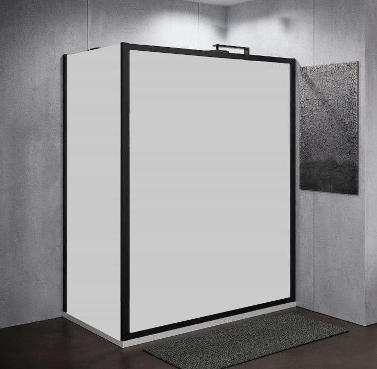 Doccia moderna con vetro opacizzato tramite pellicola LCD per maggiore privacy e design intelligente