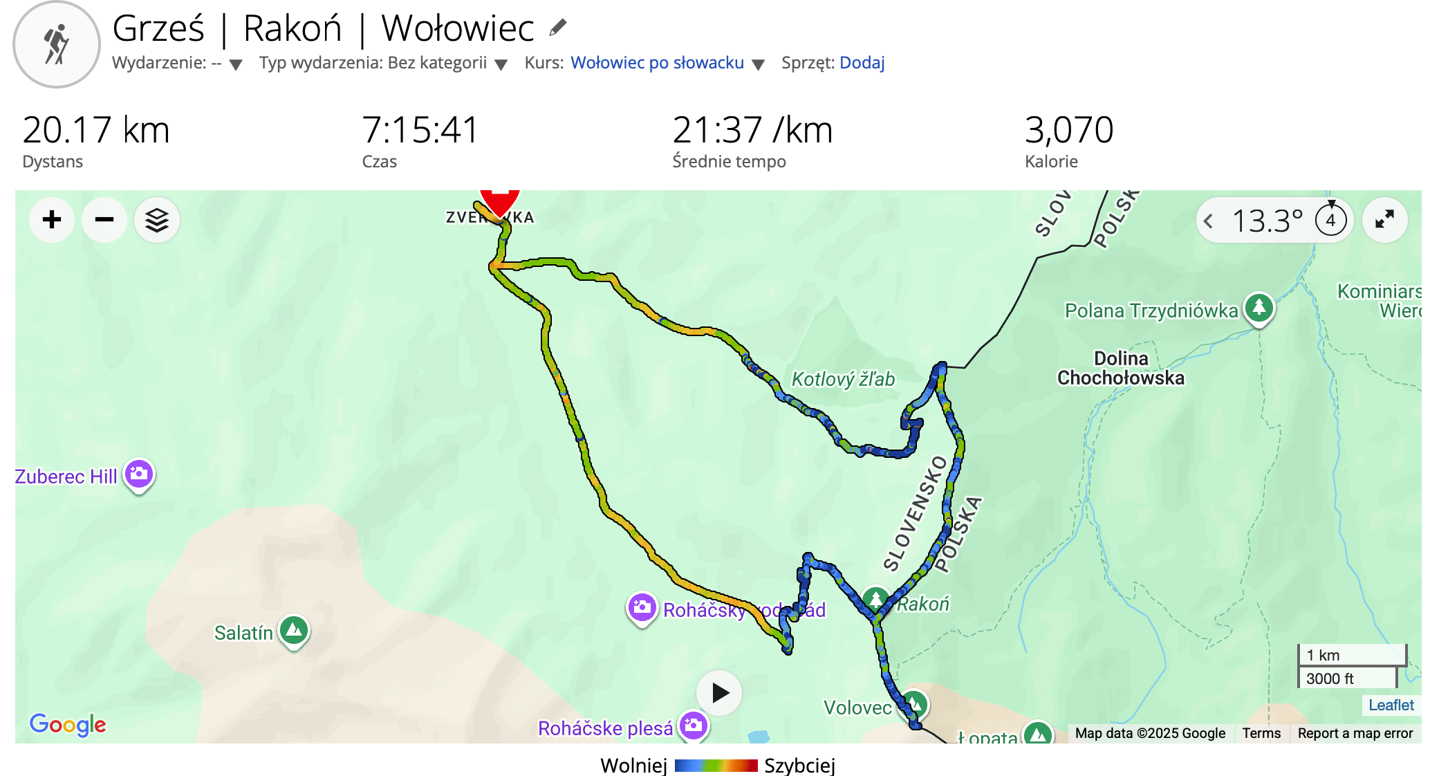 Faktyczne przejście – zapis z Garmina