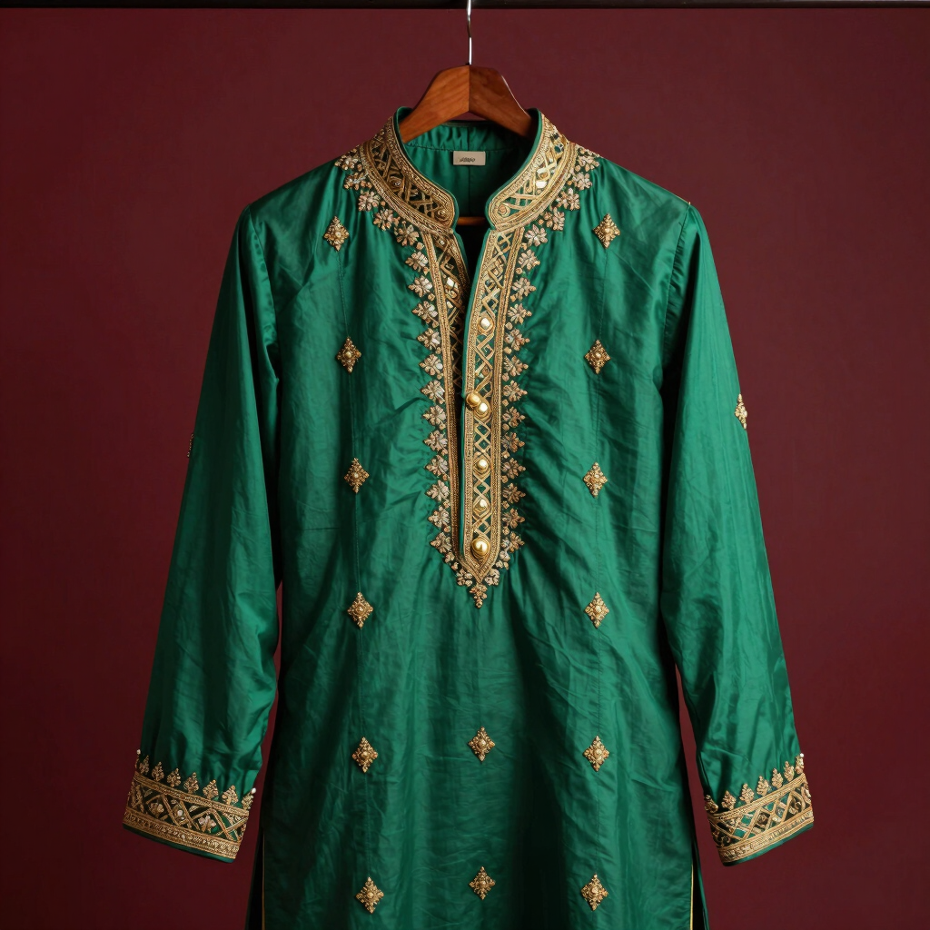 Shehnaiz Emerald Silk Sherwani