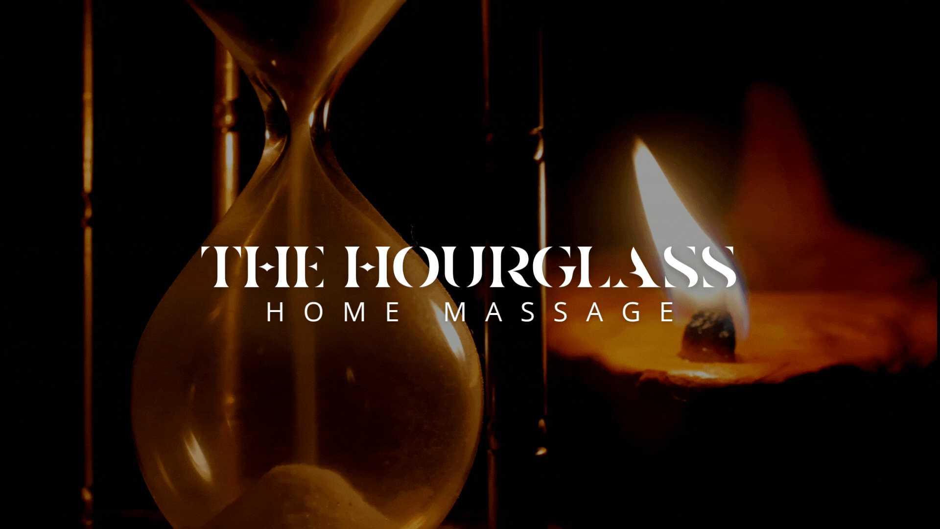 GIF of an hourglass into which sand falls, a candle swings to its right