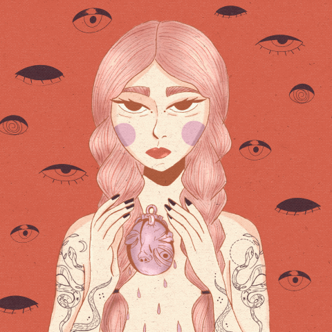 a woman with tattoos third eye berhelit illustration GIF occult